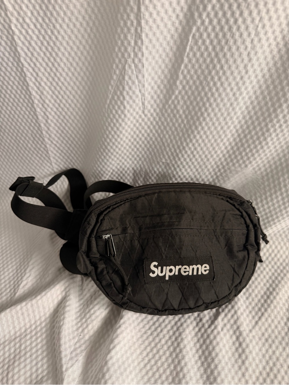 Supreme Black Quilted Belt Bag with White Logo